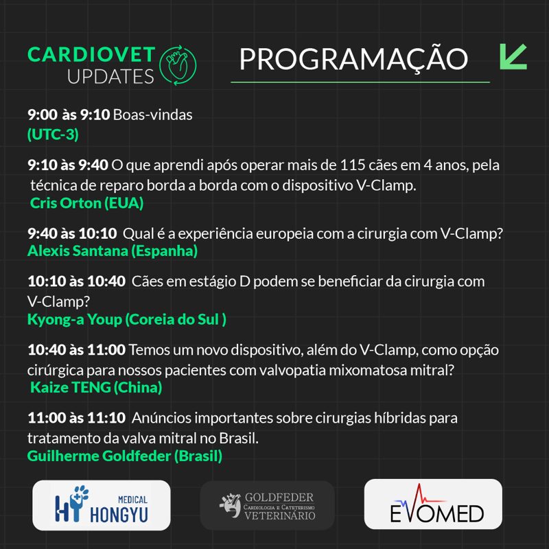 Programação do webinar internacional na CardioVet Updates