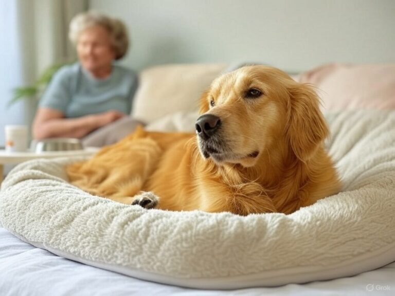 Golden retriever descansando na caminha, sinal de cansaço em cães cardiopatas