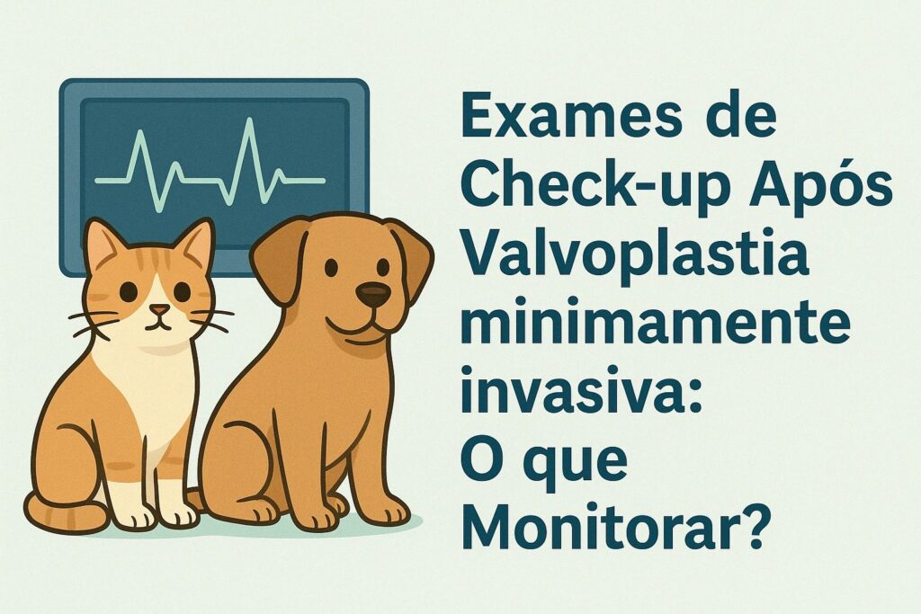 Ilustração de check-up cardiológico de cão e gato com monitor de ECG